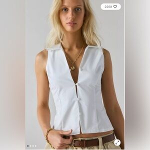 UO Party Girl Cotton-Blend Button Down Sleeveless Shirt